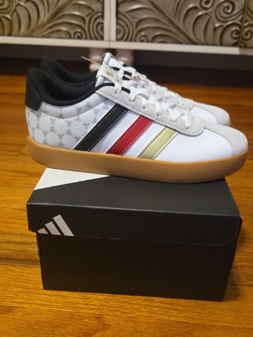 adidas VL Court 3.0 K Sneakers - White with Red & Black Accents